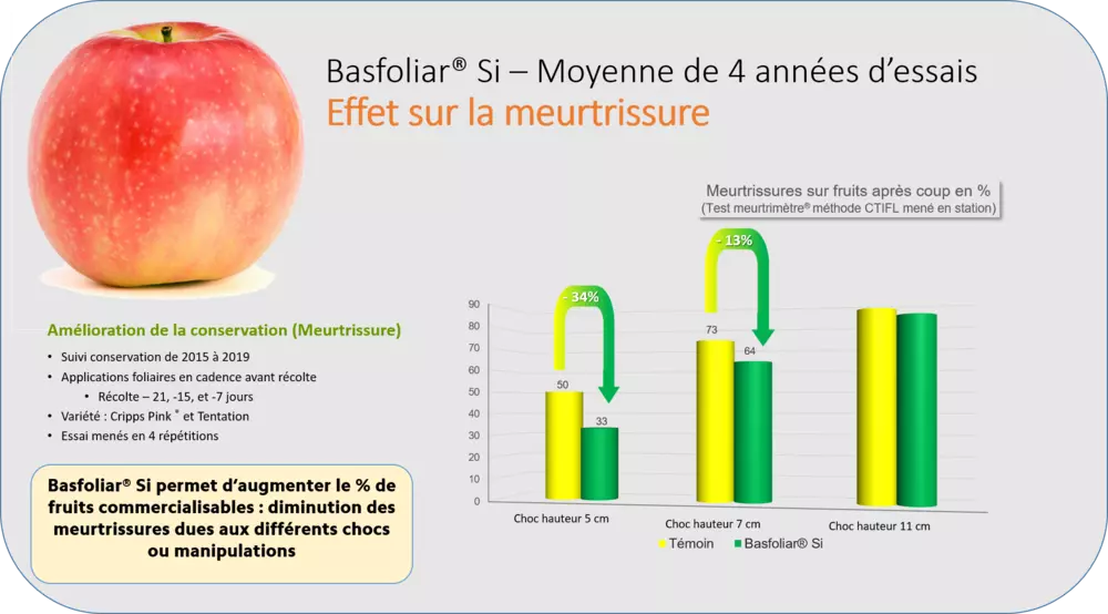 silice basfoliar Si essai meurtrissure sur pomme