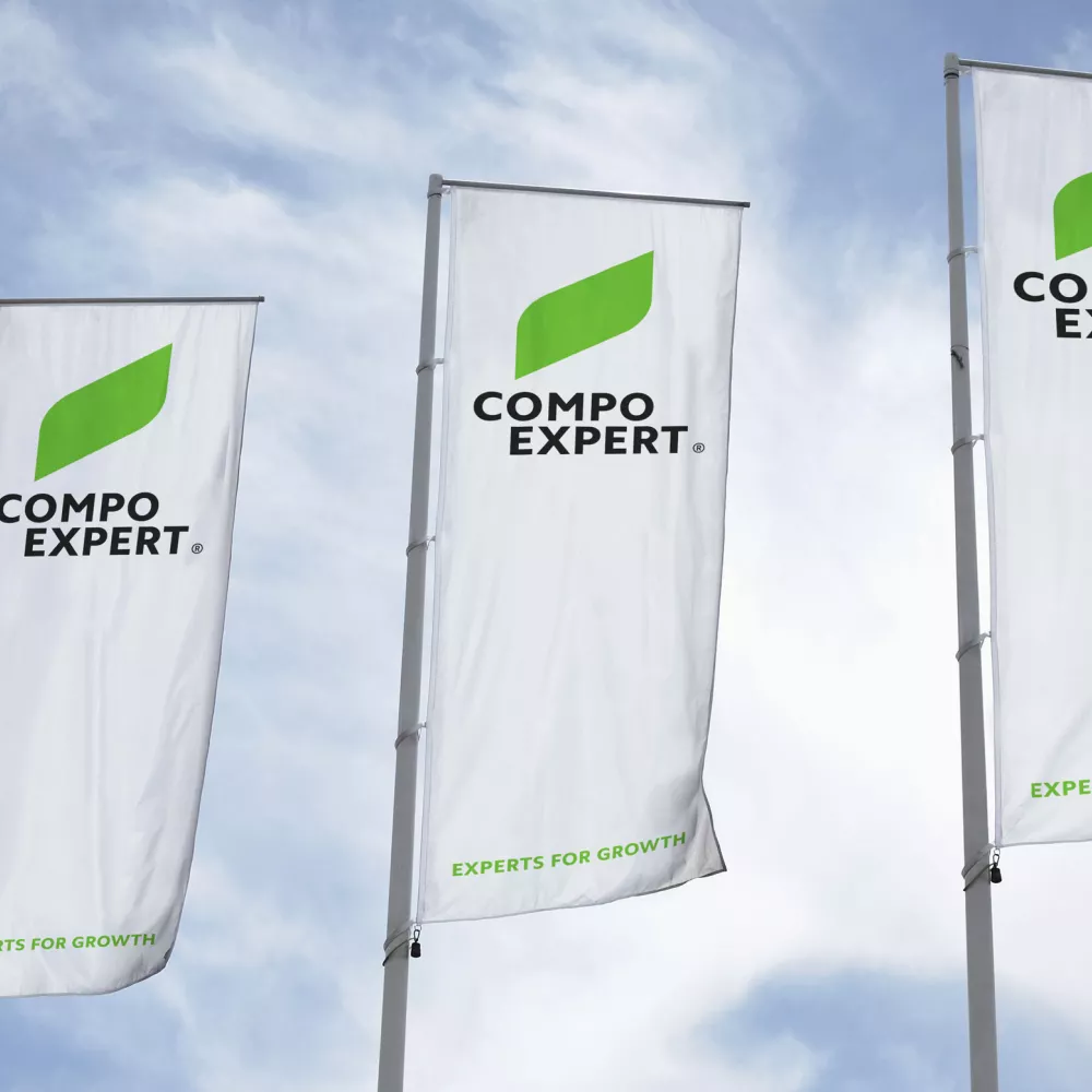 three flags with COMPO EXPERT logo on them